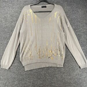 Bella Amore Italy Sweater Womens L Gray Gold Pullover Ladies Preppy Classic